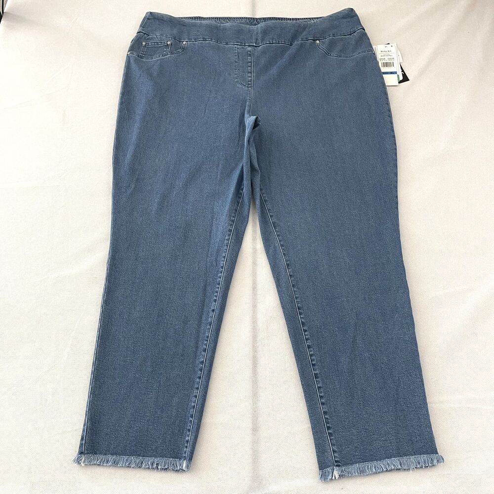 NWT Ruby Rd. Pull On Ankle Jeans Frayed Hem Blue Women's Size XL